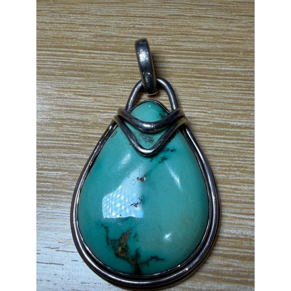 Silver Jewels Sterling Silver Turquoise Teardrop Wire Wrapped Pendant Necklace